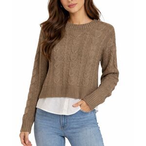Design History tan cableknit two-for sweater size xs